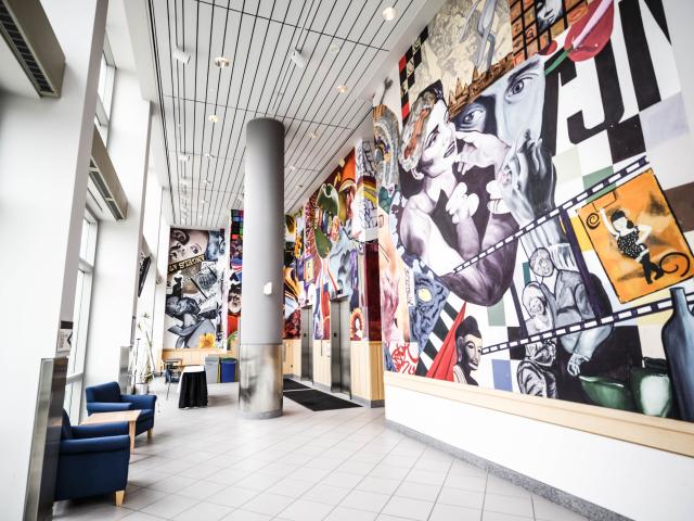 A photo of a mural in the interior of Palmer Commons